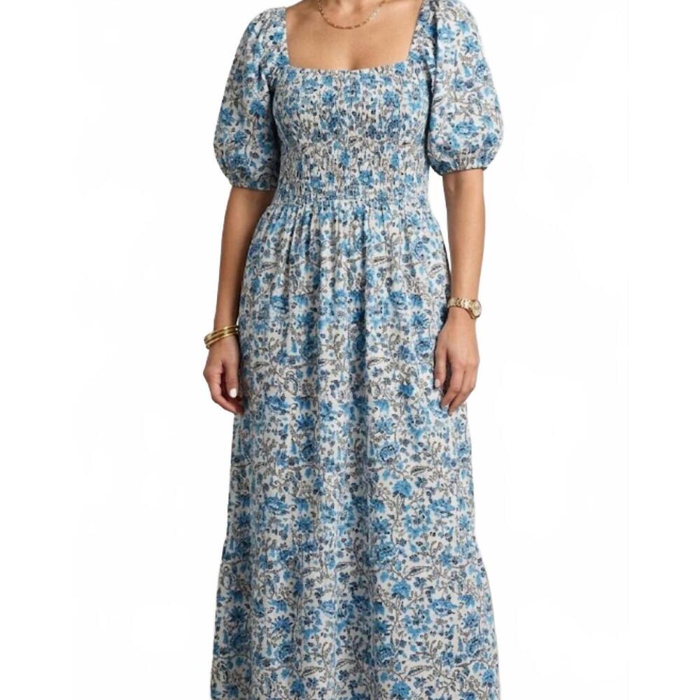 NEW MARE SOLE AMORE abaco puff sleeve midi dress in floral